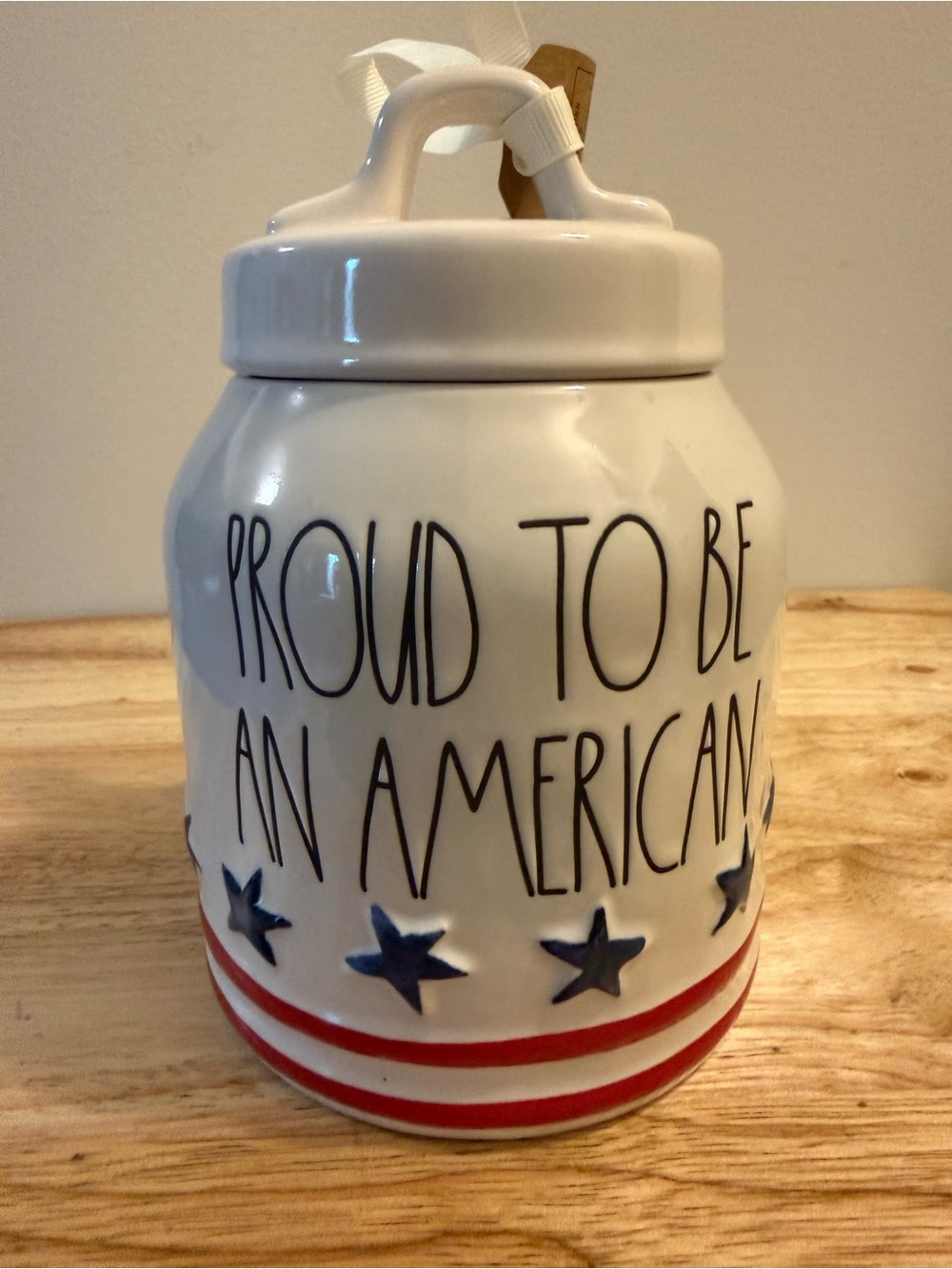 Patriotic Ceramic Jar - White, Red & Blue Home Art